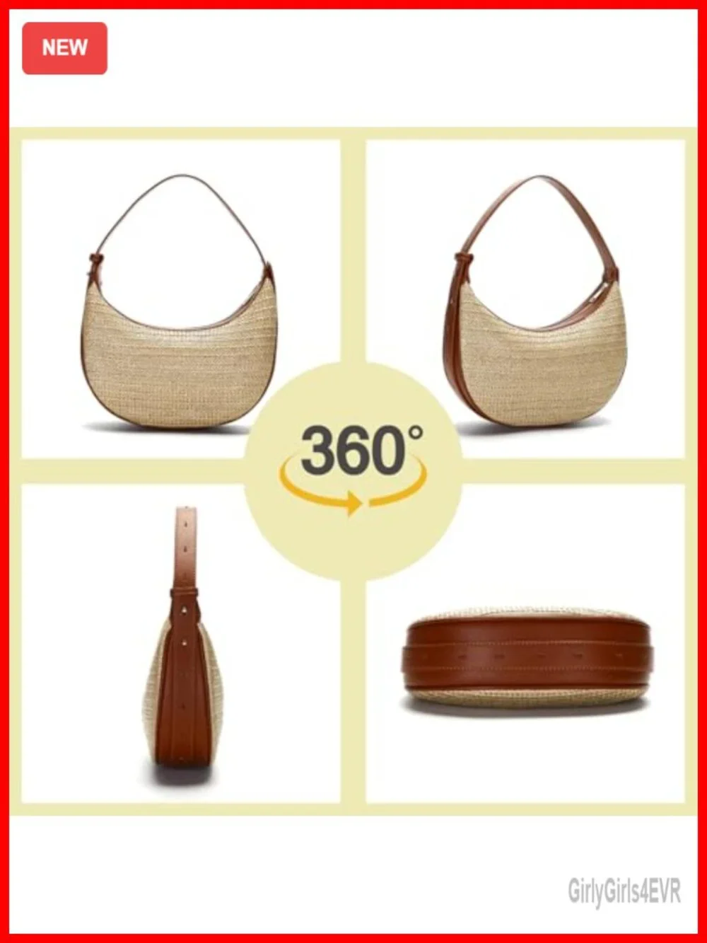 Handwoven Straw Crossbody Bag Hobo Beach Purse with Adjustable Strap